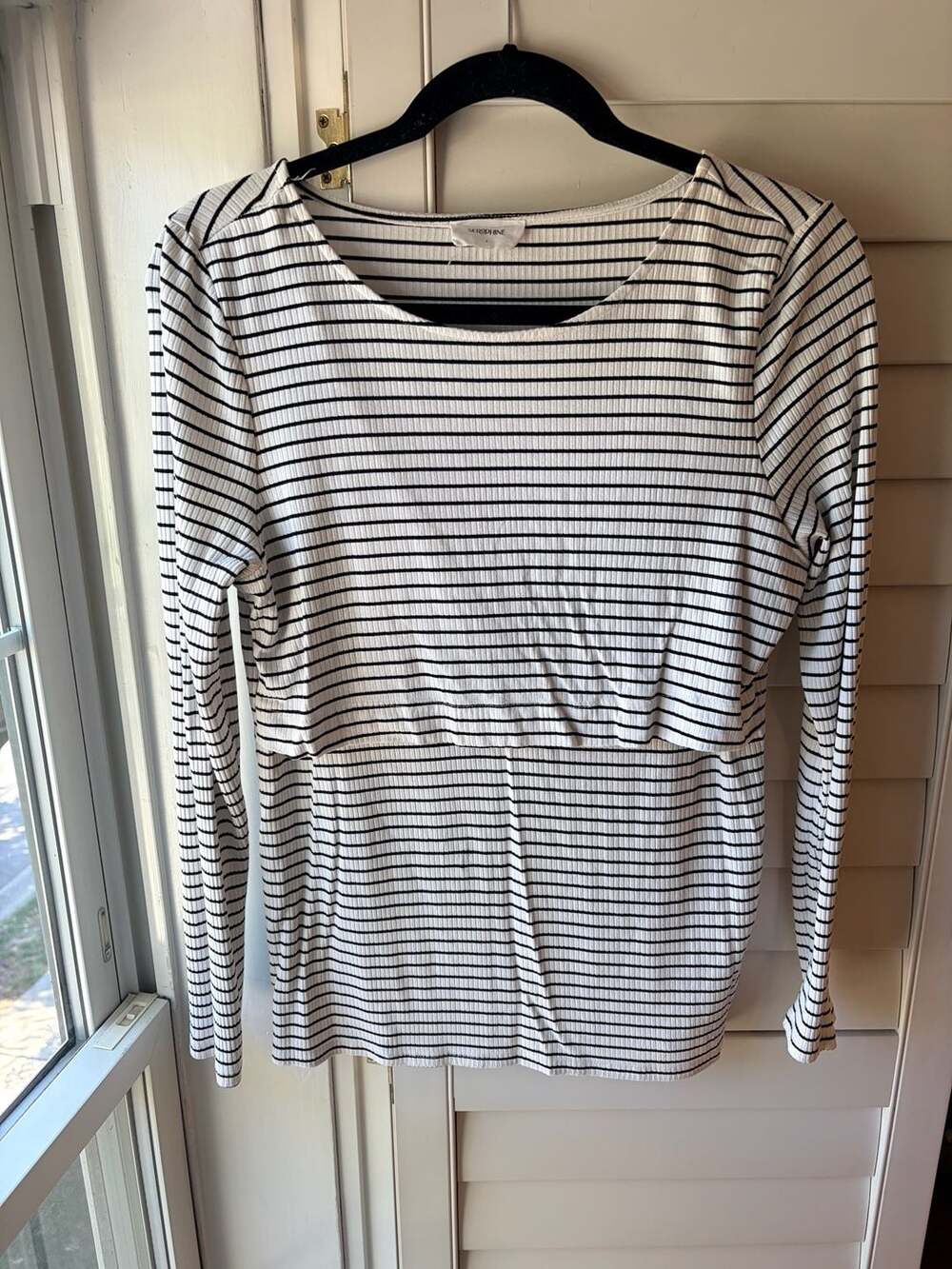 Seraphine Striped Nursing Top Size L Black White Long Sleeve Ribbed